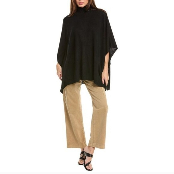 Amicale Cashmere Sweaters - Amicale Cashmere Funnel Neck Cashmere Poncho Black